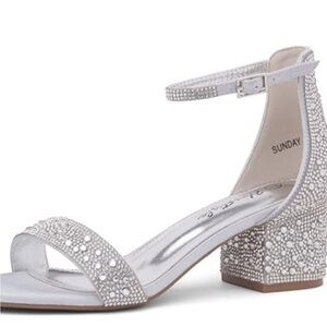 Sunday Silver Crystal Ankle-Strap Block Heel Sandal